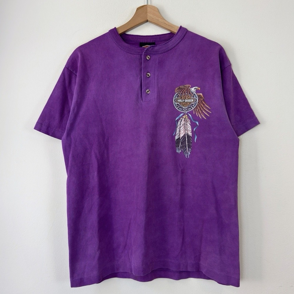 Vintage 90's Harley Davidson Biker Feather South Carolina Purple Tee Shirt - M/L